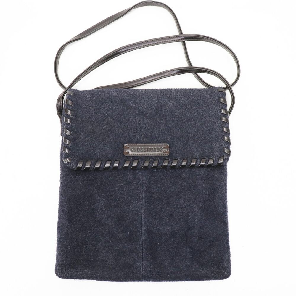 Crossroads Crossbody Fleece Handbag Charcoal Gray Whipstitch Edge Messenger Bag